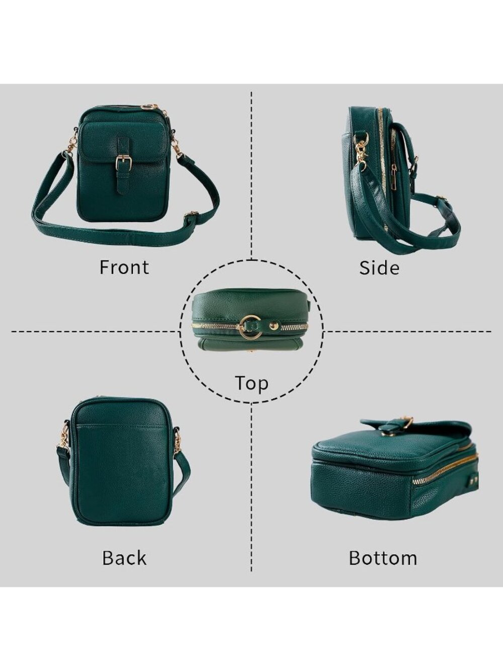 Women's Dark Green Capacity Purse Card Slots Shoulder Leather Crossbody Bags - Picture 3 of 6